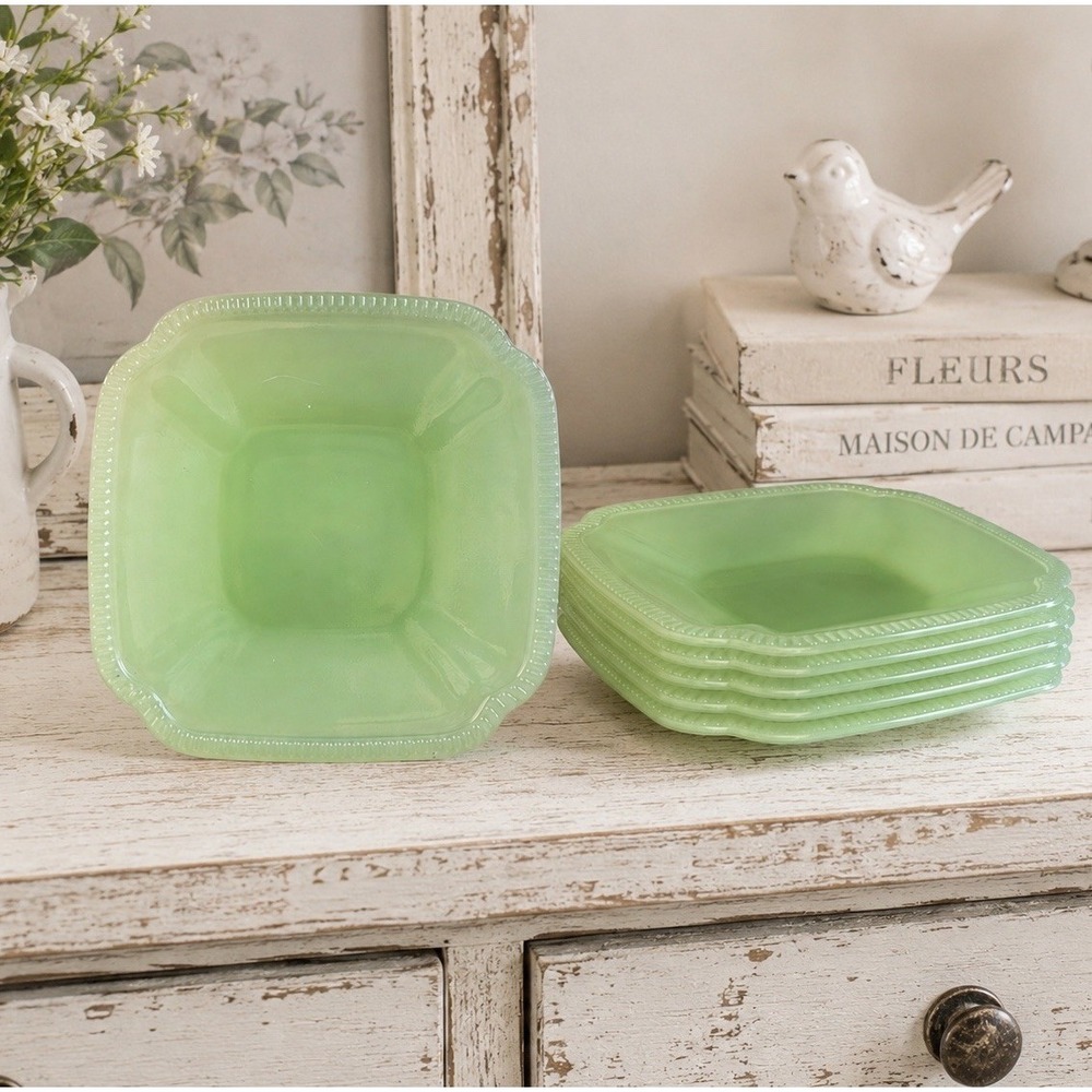 6 HEARTH & HAND Magnolia Green Jadeite Glass Plates 6" Appetizer Farmhouse Decor